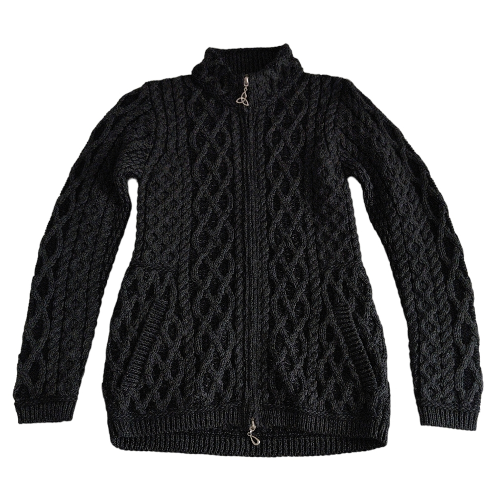 Aran Sweater Market XS 100% Merino Wool Full Zip Fisherman Sweater